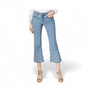 Michael Kors Light Washed  Flared Embellished Cropped Izzy Denim Jeans Sz 8